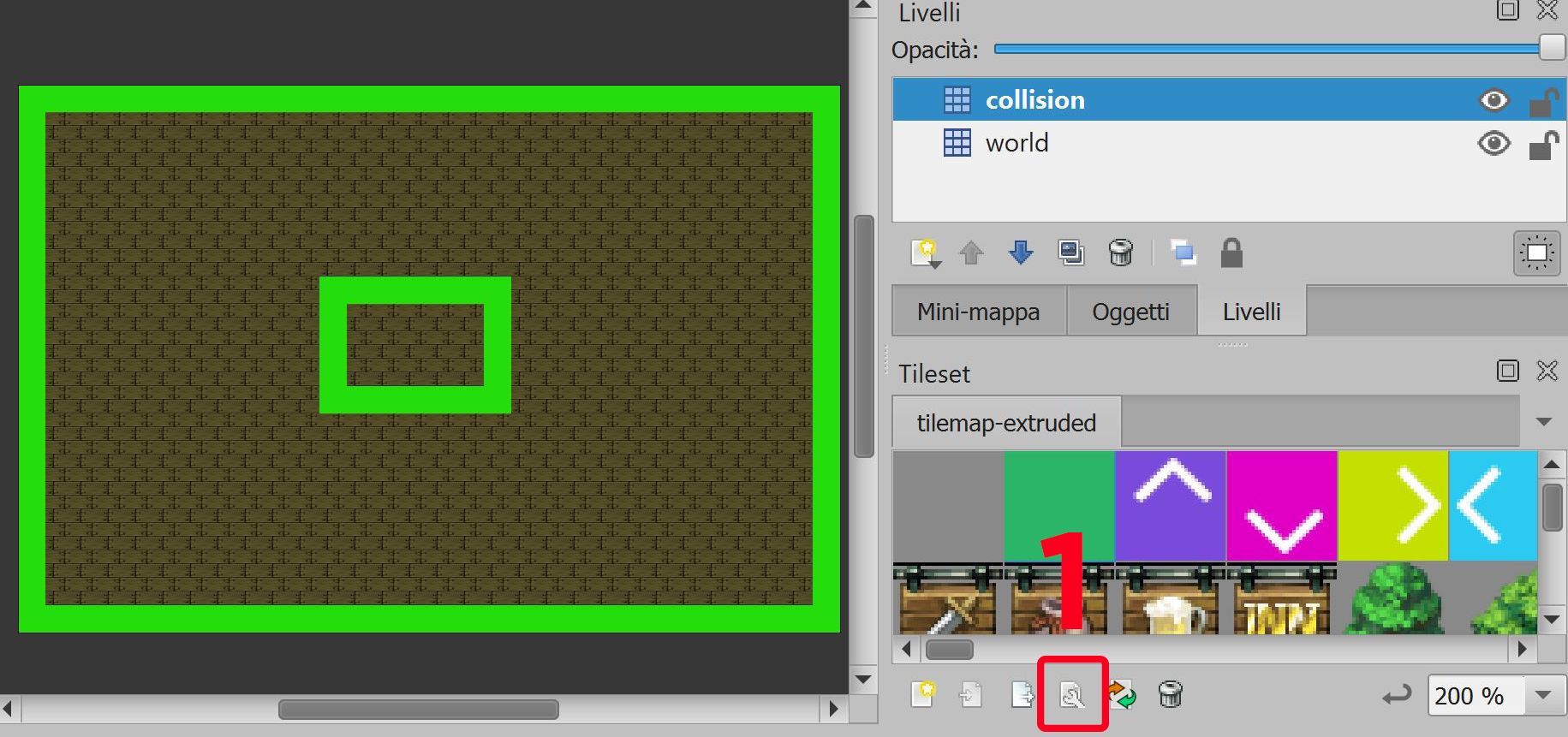 Pulsante Modifica Tileset nel pannello