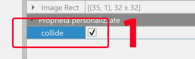 Valore "true" impostato sulla proprietà collision