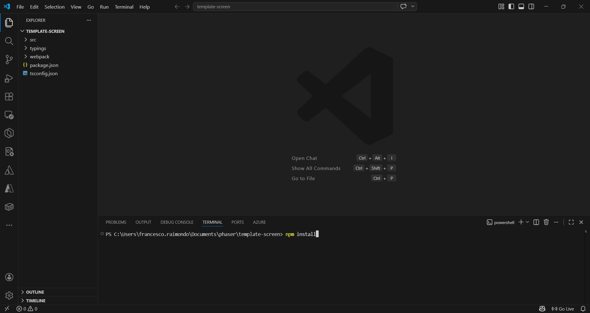 Esecuzione npm install